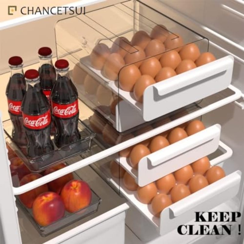 Egg Holder for Refrigerator, Large Capacity Clear Fridge Organizers and Storage, Egg Fresh Storage Box, Plastic Egg Storage Container Organizer Bin, Stackable Eggs Storage Container for Fridge, 2 Layers - Image 3