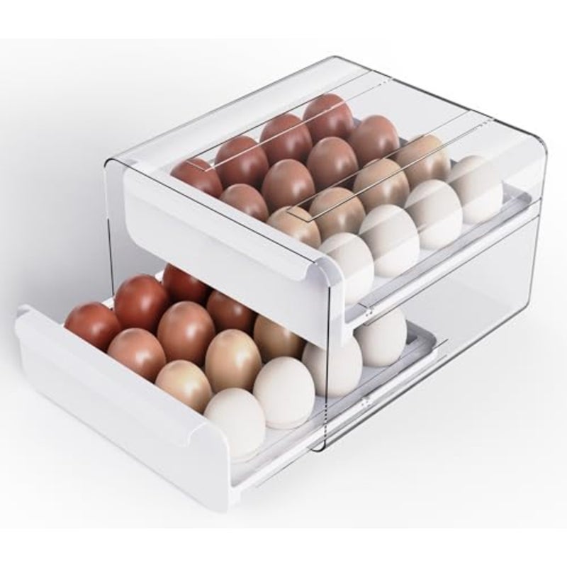 Egg Holder for Refrigerator, Large Capacity Clear Fridge Organizers and Storage, Egg Fresh Storage Box, Plastic Egg Storage Container Organizer Bin, Stackable Eggs Storage Container for Fridge, 2 Layers - Image 1