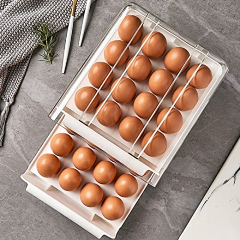 Egg Holder for Refrigerator, Large Capacity Clear Fridge Organizers and Storage, Egg Fresh Storage Box, Plastic Egg Storage Container Organizer Bin, Stackable Eggs Storage Container for Fridge, 2 Layers - Image 2