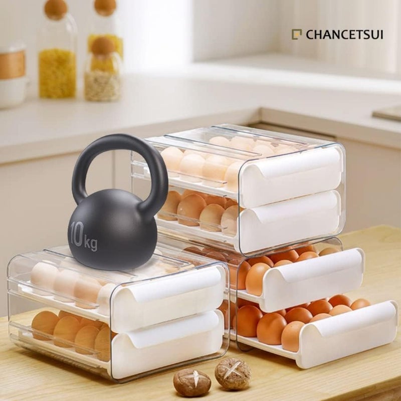 Egg Holder for Refrigerator, Large Capacity Clear Fridge Organizers and Storage, Egg Fresh Storage Box, Plastic Egg Storage Container Organizer Bin, Stackable Eggs Storage Container for Fridge, 2 Layers - Image 4
