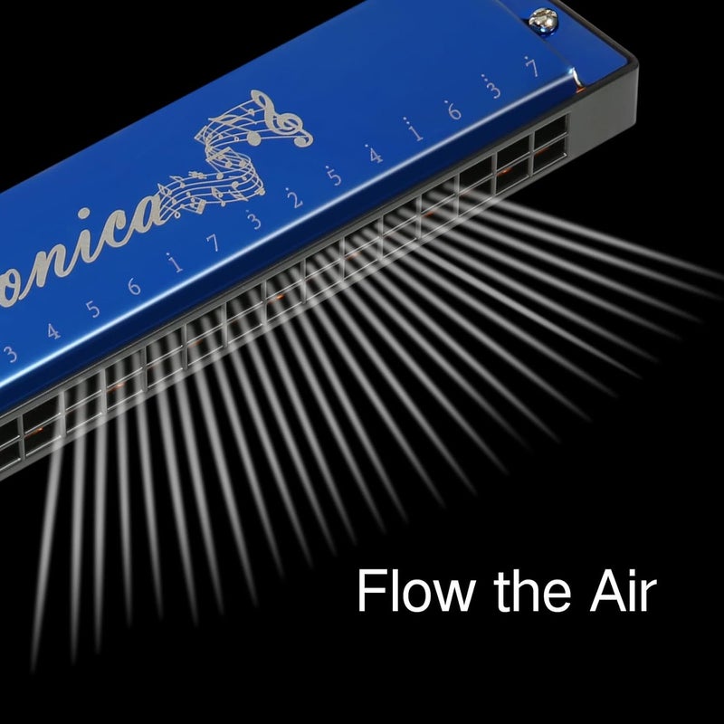 Hricane Harmonica 10 Holes 20 Tunes Mouth Organ Blues Deluxe Harmonica, Key of C Major for Beginner, Adults, Kids Gift, Professional with Case and Cleaning Cloth (Blue 24 Holes) - Image 5