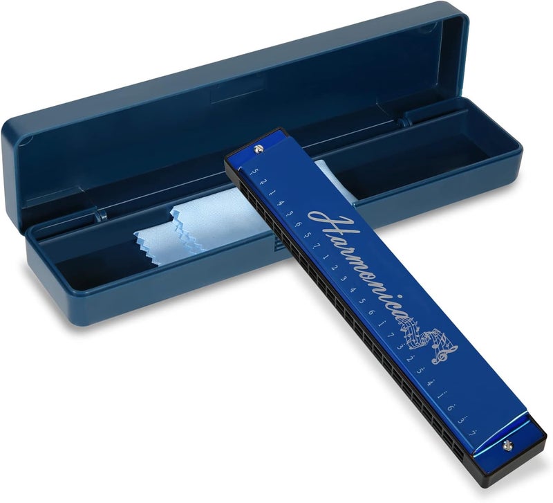 Hricane Harmonica 10 Holes 20 Tunes Mouth Organ Blues Deluxe Harmonica, Key of C Major for Beginner, Adults, Kids Gift, Professional with Case and Cleaning Cloth (Blue 24 Holes) - Image 2