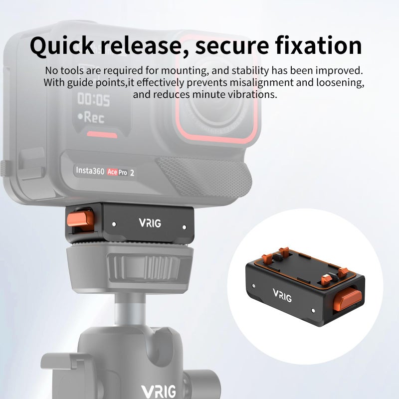 VRIG Magnetic Quick Release Mount for Insta 360 ACE/ACE PRO/ACE PRO 2/ X5/ X4 Air, Quick & Convenient, 1/4 Screw Thread Adapter for Tripod, Extension Rod - Image 3