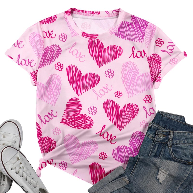 FASHGL Valentines Shirts for Women Tie Dye Heart T Shirt Valentine's Tee Shirt Casual Lover Short Sleeve Tops - Image 1
