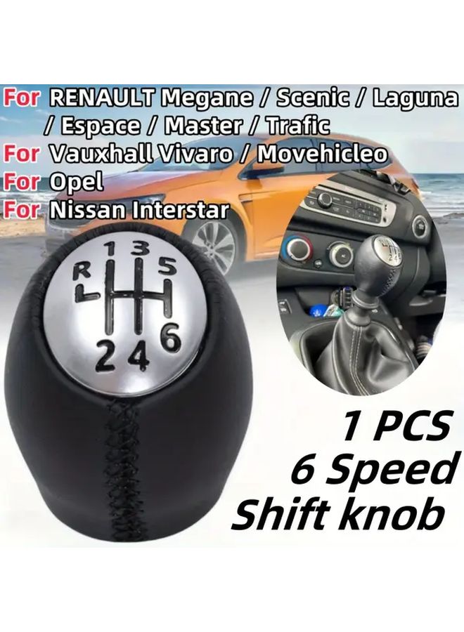 Black 6 Speed Manual Gear Shift Knob PU Leather For Multiple Car Models - Image 1