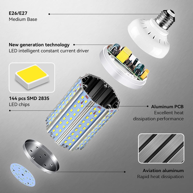 FanNicoo 2-Pack 200W Equivalent LED Corn Light Bulb 3000 Lumen 6500K Cool White Daylight 30W LED Corn Lamp E26/E27 Medium Base for Indoor Outdoor Warehouse Garage Basement Backyard Factory Barn and Many Areas - Image 4