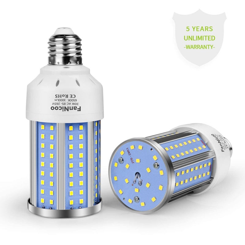 FanNicoo 2-Pack 200W Equivalent LED Corn Light Bulb 3000 Lumen 6500K Cool White Daylight 30W LED Corn Lamp E26/E27 Medium Base for Indoor Outdoor Warehouse Garage Basement Backyard Factory Barn and Many Areas - Image 5