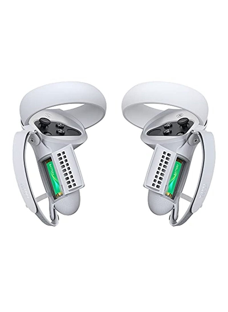 KIWI design - KIWI design Upgraded Controller Grips Cover with Battery Opening Protector with Knuckle Straps Compatible with Quest 2 Accessories Gray White - Image 1