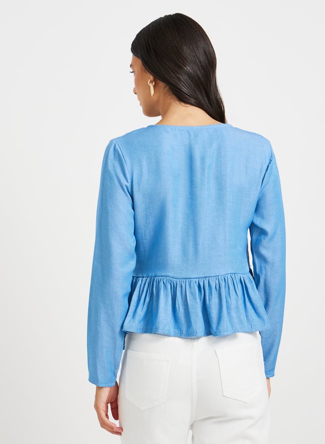 Take Two Solid Long Sleeves Ruffle Hem Wrap Top  - Image 5