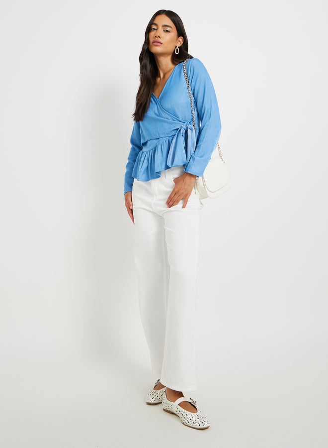 Take Two Solid Long Sleeves Ruffle Hem Wrap Top  - Image 2