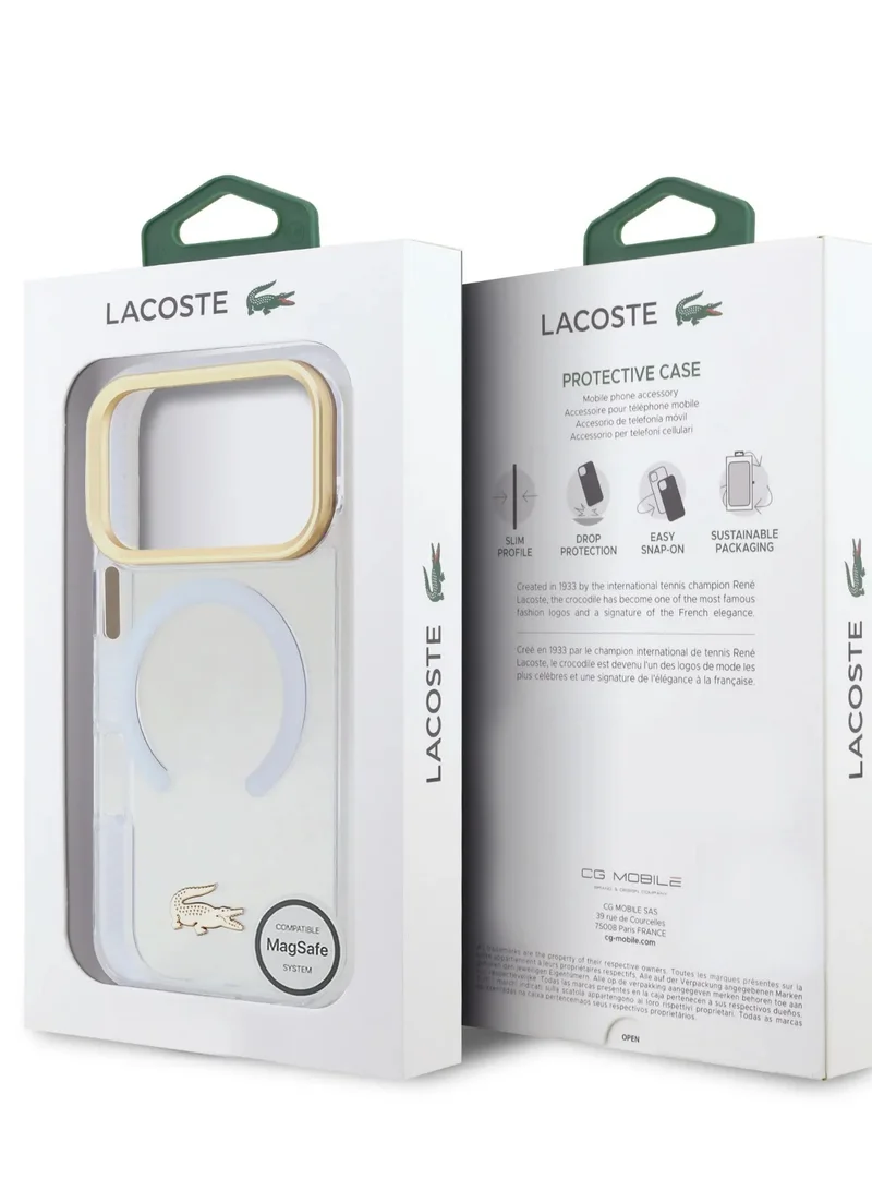LACOSTE iPhone 17 Pro Max MagSafe Case / Transparent TPU+PC Case With Frosted Finish / iP 17 Pro Back Cover - White/Gold