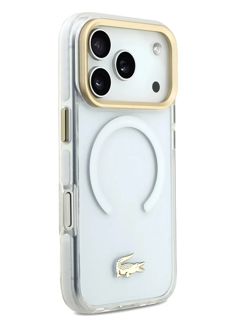 LACOSTE iPhone 17 Pro Max MagSafe Case / Transparent TPU+PC Case With Frosted Finish / iP 17 Pro Back Cover - White/Gold
