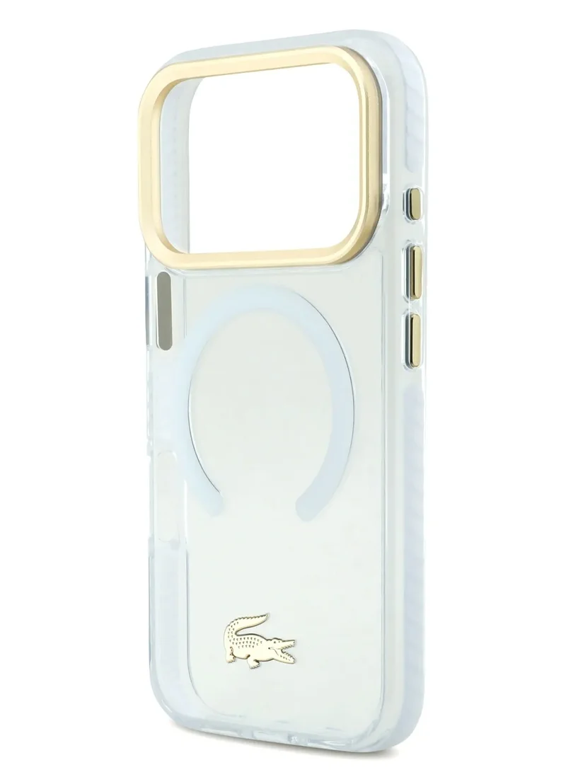 LACOSTE iPhone 17 Pro Max MagSafe Case / Transparent TPU+PC Case With Frosted Finish / iP 17 Pro Back Cover - White/Gold