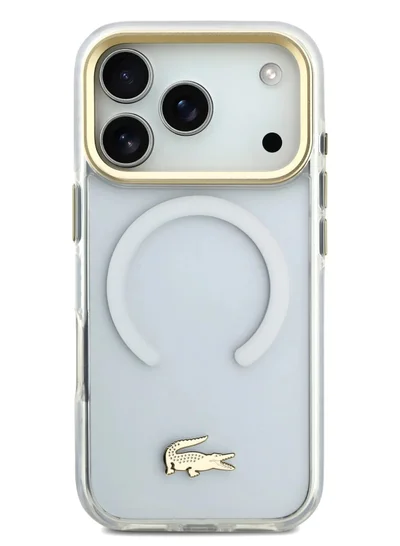 LACOSTE iPhone 17 Pro Max MagSafe Case / Transparent TPU+PC Case With Frosted Finish / iP 17 Pro Back Cover - White/Gold