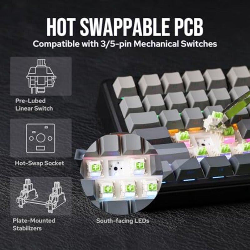 X AULA F75 MAX Tri-Mode Wireless Gaming Keyboard TFT Screen Knob Hot Swappable 2.4GHz Type-C BT5.0 Gasket Creamy for PC Mac Office Gaming Black Gradient - Image 5