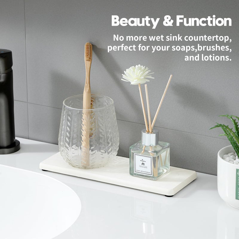 Razborci 2PCS 10"x 5" Large Bathroom Sink Vanity Trays, Water Absorbing Diatomite Stone Quick Drying Mat for Kitchen Counter, Dish Rack Dispensers Sponge Holder Caddy Organizer, White, 10"x 5" - Image 4