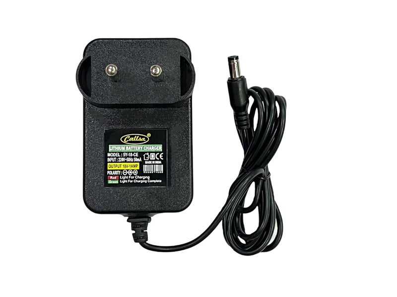 CALLSA شاحن بطارية ليثيوم 18V 1A، يدعم شحن بطاريات الليثيوم فقط (مدخل تيار متردد 240V 50Hz، مخرج تيار مستمر 18 فولت 1 أمبير) أسود. - Image 1
