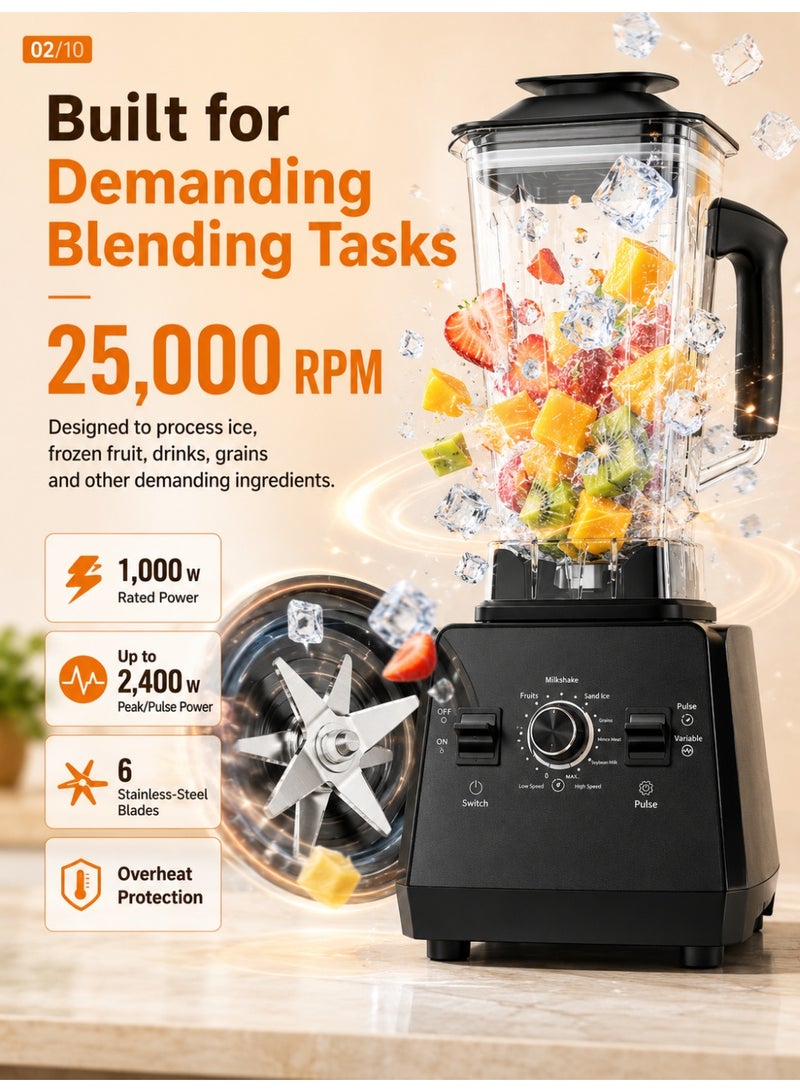 Vicalo Professional Juice Blender 1000W/2400W 25000RPM 68oz Blender Grinder Combo - Image 2