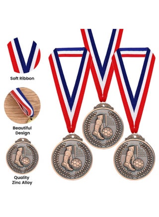 9 Pack Soccer Medals for Kids, Metals Gold Award Medals Suitable Red, White, and Blue Stripes 15.5" Ribbon, for Sports competitions Celebration and Party Favors - view 3
