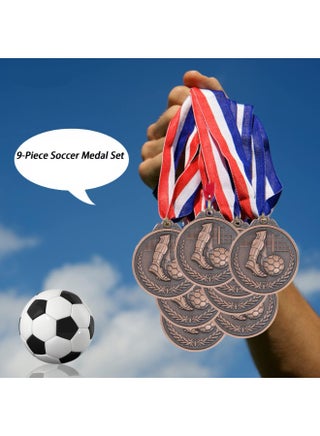 9 Pack Soccer Medals for Kids, Metals Gold Award Medals Suitable Red, White, and Blue Stripes 15.5" Ribbon, for Sports competitions Celebration and Party Favors - view 5