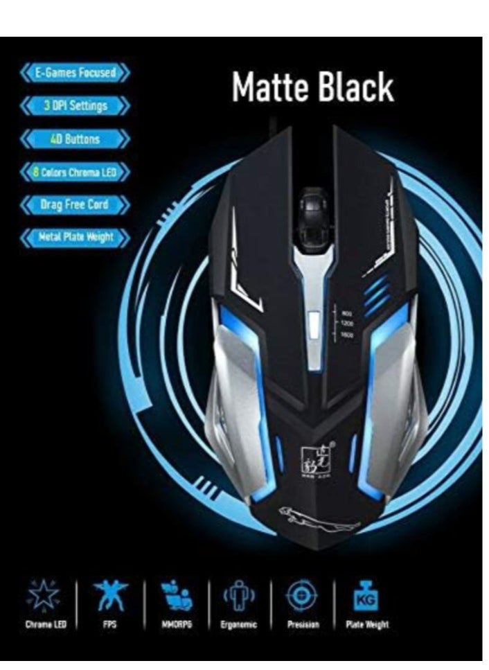 Gaming Mouse LED Breathing Fire 4 on Silent USB Wired 1600 DPI Laptop PC (Matte Black)  - Image 4