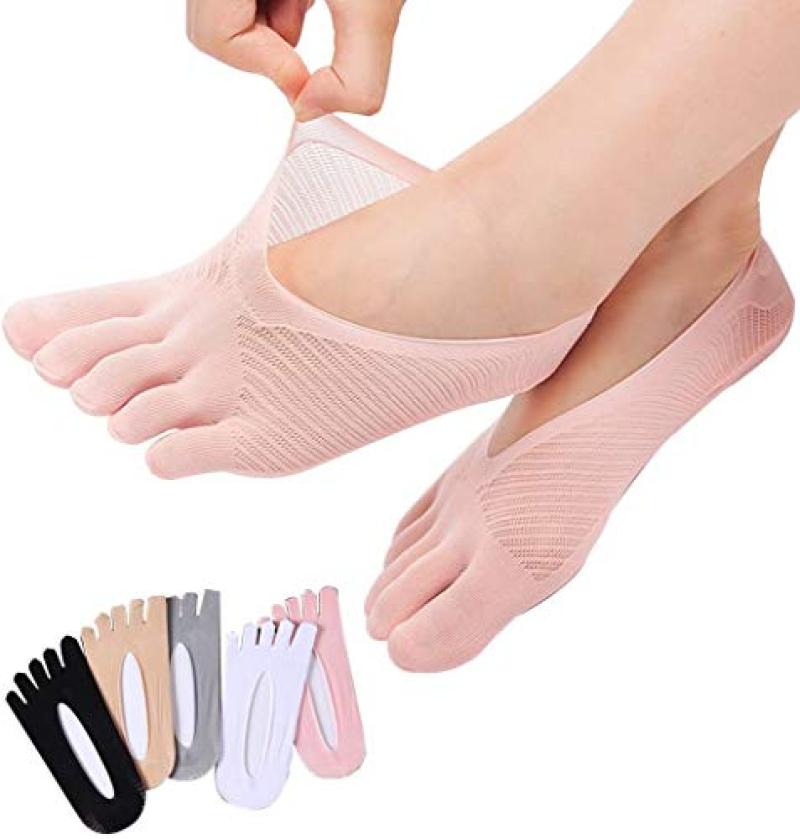 Compression Socks Ultra-Low Cut Liner 5 Pairs Five-Toe Design - Orthopedic Socks Gel Tab for Women - Image 1