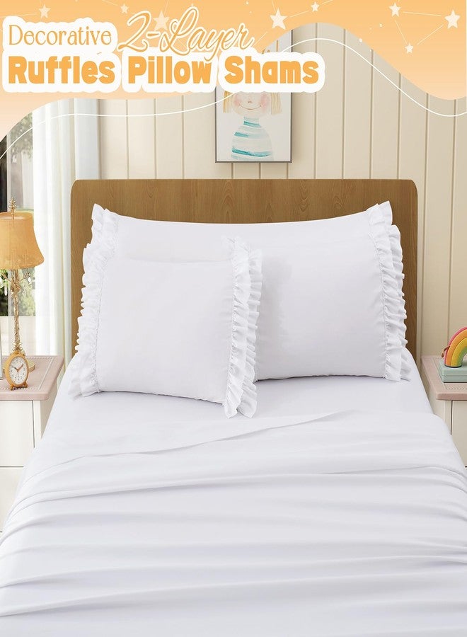 RUDONG M Ruffled Pillow Cases Set of 2, Standard Microfiber Pillowcases, Decorative Ruffle Pillow Covers with Envelope Closure, 20x26 Inches White Boho Pillow Shams - Image 3