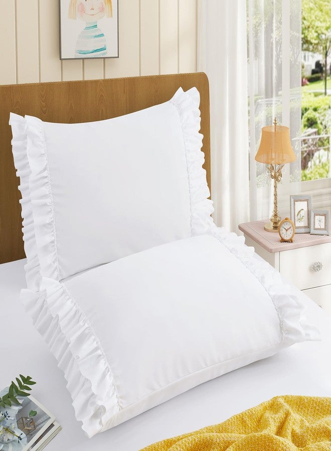 RUDONG M Ruffled Pillow Cases Set of 2, Standard Microfiber Pillowcases, Decorative Ruffle Pillow Covers with Envelope Closure, 20x26 Inches White Boho Pillow Shams - Image 1