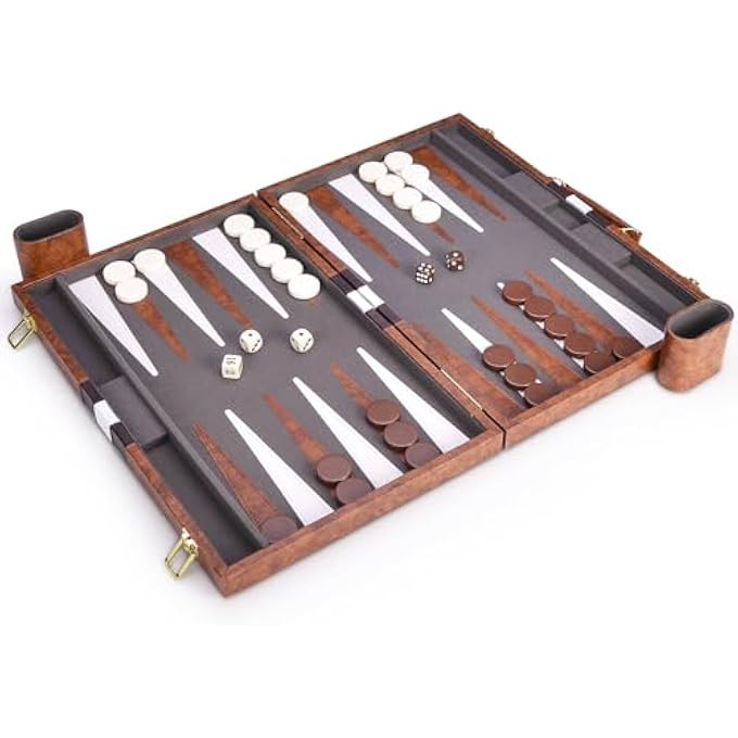 AMEROUS Backgammon Set 18 Inches Classic Board Game withLeather Case Folding Board Gift Package Portable Travel Strategy Backgammon Game Set for Adults Kids Large Brown - Image 5