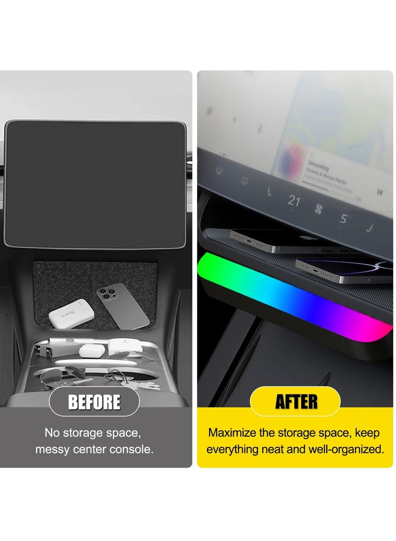 Loquat Center Console Organizer Tray for Tesla Model Y/3, Under Screen Storage Box with Ambient Light, Dashboard Organizer Tissue Holder for Model Y/3 Accessories 2024 2023 2022 2021 - Image 4