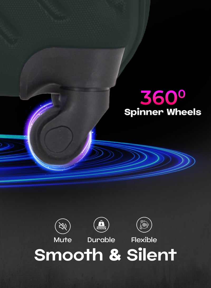 فيبتور مجموعة عربة نقل حقائب بعجلات صلبة بنظام فرامل مانعة للانغلاق مكونة من 3 قطع وعجلات دوارة برقم إقفال بمقاسات 20/24/28 بوصة   أخضر داكن - Image 2