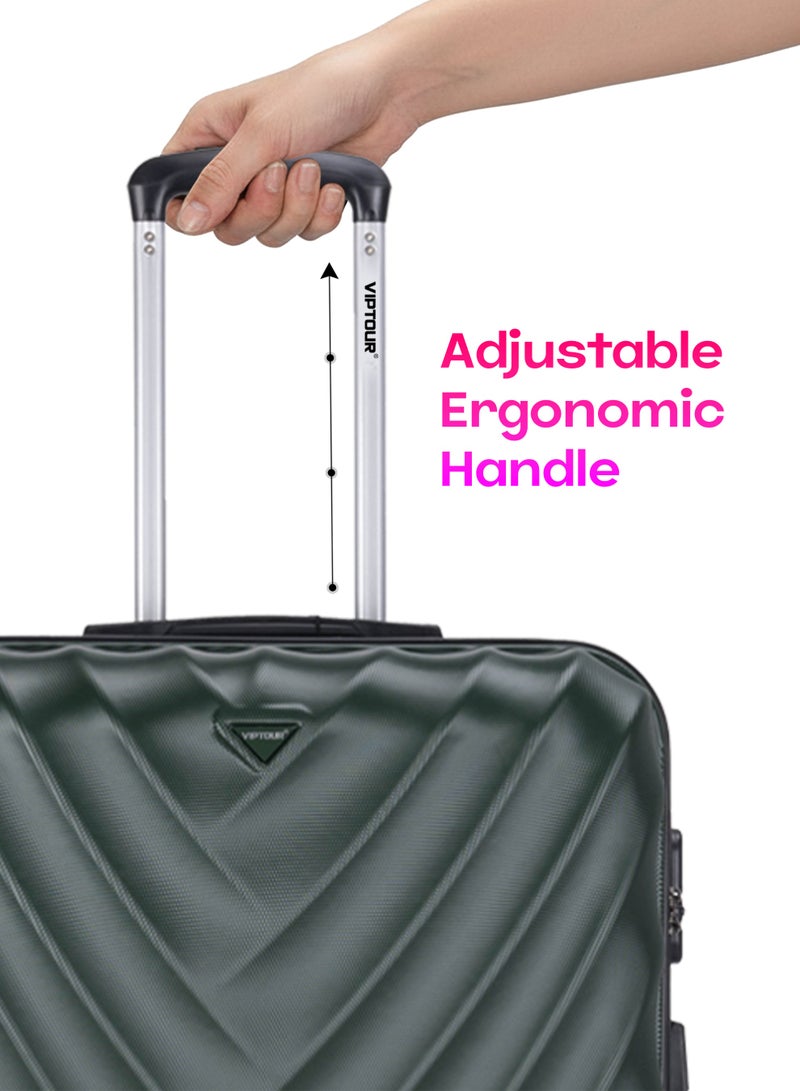 فيبتور مجموعة عربة نقل حقائب بعجلات صلبة بنظام فرامل مانعة للانغلاق مكونة من 3 قطع وعجلات دوارة برقم إقفال بمقاسات 20/24/28 بوصة   أخضر داكن - Image 5