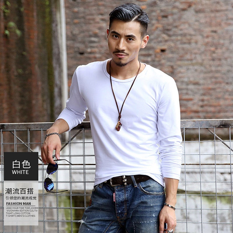 2023 New Men's Bottoming Shirt Men's T-Shirt Long-Sleeved Slim Pure Color Pullover Autumn and Winter Inner Wear Manufacturer Wholesale - Image 5