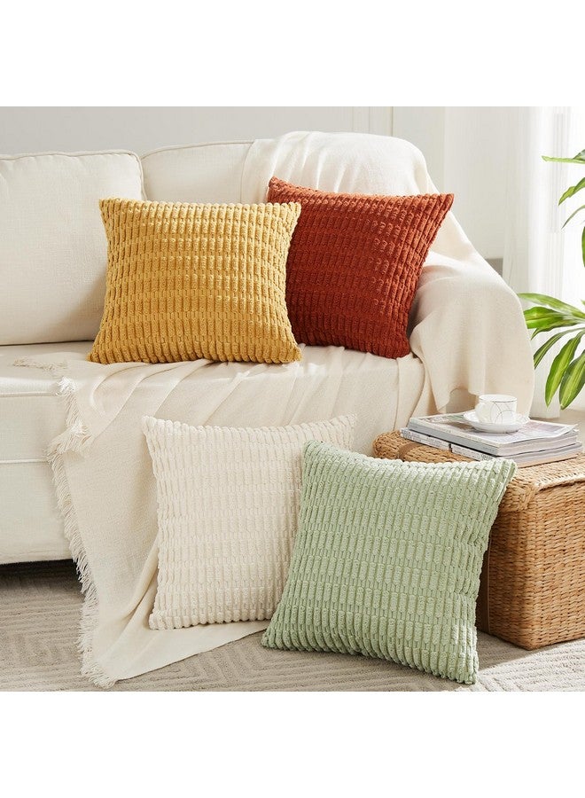 Fancy Homi Fancy Homi 4 Packs Boho Fall Decorative Throw Pillow Covers 20x20 Inch for Living Room Couch Bed Sofa, Rustic Farmhouse Home Decor, Soft Plush Striped Corduroy Square Cushion Case 50x50 cm  - Image 1