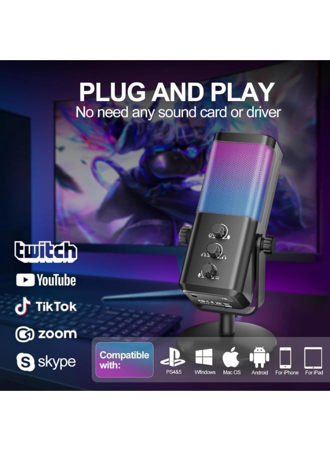Joshberg USB Gaming Microphone RGB Condenser Mic with Noise Cancellation, Quick Mute & Monitoring, for Streaming/Discord/Twitch/Podcast/Videos/ASMR, for PC/Computer/PS4/PS5/Mac - Image 2