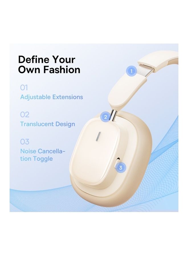Baseus Bowie H1i Wireless Noise Cancelling Headphones, 100 Hours Playtime, Low Latency, Bluetooth V5.3 Beige - Image 4