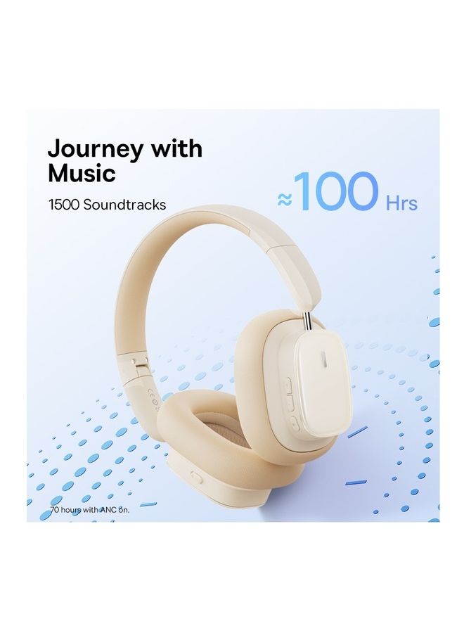 Baseus Bowie H1i Wireless Noise Cancelling Headphones, 100 Hours Playtime, Low Latency, Bluetooth V5.3 Beige - Image 3