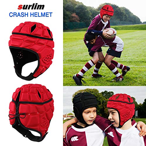 Surlim Rugby Helmet Headguard Headgear for Soccer Scrum Cap Soft Protective Helmet for Kids Youth Red Medium - Image 3
