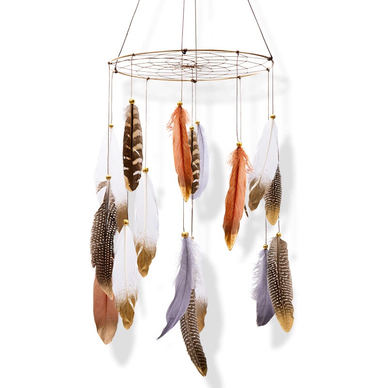 Boho Feather Baby Mobile for Crib Bohemian Nursery Gender Neutral Hanging Decor Large Dream Catcher Ornament Hanger Christmas Gift for Kids Girl Boy Ceiling Children Teen Bedroom Outdoor