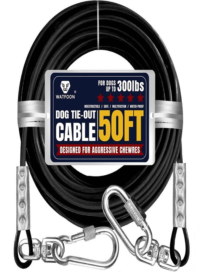 WATFOON Tie Out Cable for Dogs Up to 300lbs,50ft Extra Strong 1000lbs Break Strength Tie-Out Tether Trolley Training Lead,Dog Run Cable for Yard Garden Park Camping Outside (Black, 300lbs 50ft) - Image 1