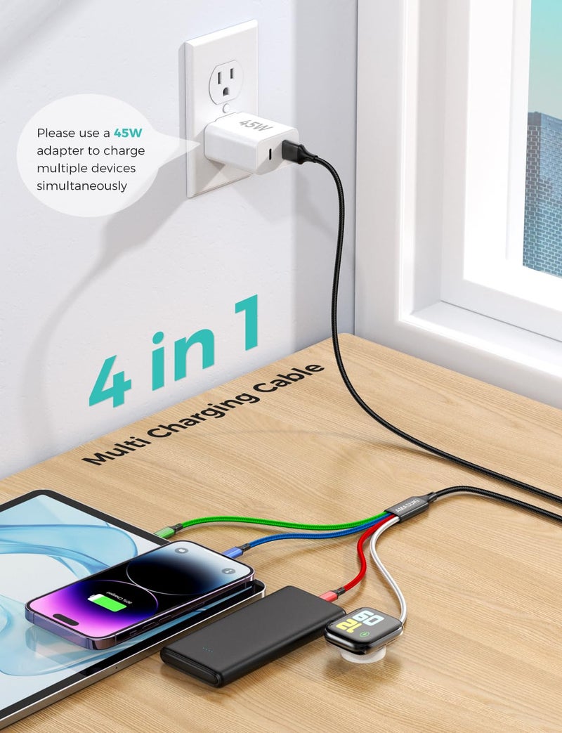 Amasuki Travel Essentials,4 in 1 for Apple Watch Charger/iPhone Charger/Multi Charging Cable,2026 Cruise Vacation Essentials,USB C/L/Micro Portable Charger for iWatch 11-1/iPhone 17-12,Car,eBook Reader-4FT - Image 2