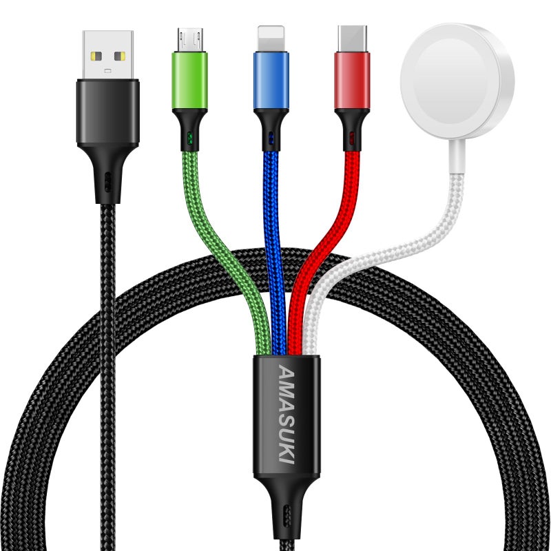 Amasuki Travel Essentials,4 in 1 for Apple Watch Charger/iPhone Charger/Multi Charging Cable,2026 Cruise Vacation Essentials,USB C/L/Micro Portable Charger for iWatch 11-1/iPhone 17-12,Car,eBook Reader-4FT - Image 1