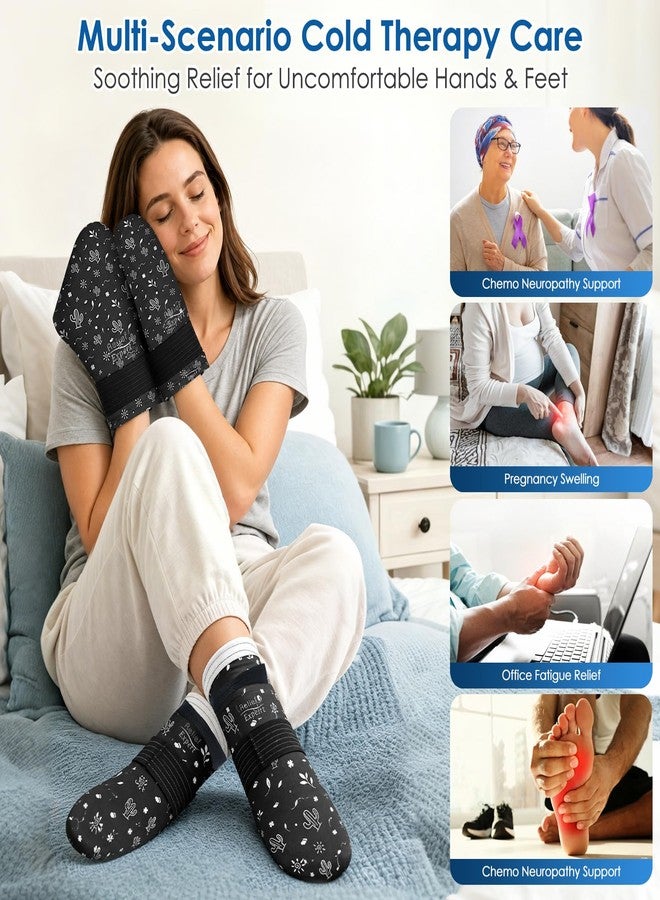 Relief Expert Cold Therapy Socks and Hand Ice Pack Set,Portable Gel Gloves & Socks with Insulated Carrier, Chemo Care Package for Women and Men, L, Black - Image 2