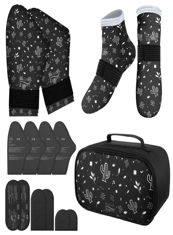 Relief Expert Cold Therapy Socks and Hand Ice Pack Set,Portable Gel Gloves & Socks with Insulated Carrier, Chemo Care Package for Women and Men, L, Black - Image 1