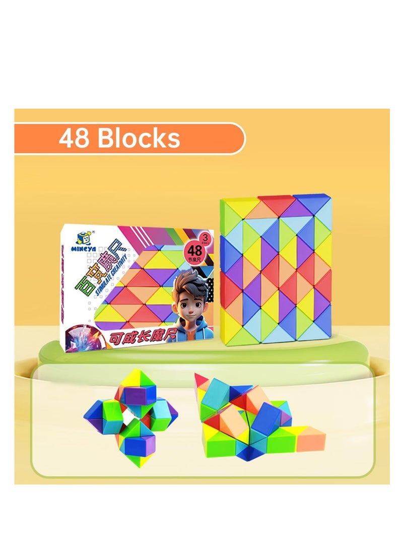 SHOWAY مكعب الثعبان السحري المتحرك - لعبة فكرية سحرية للأعصاب، مجموعة ألعاب حسية، ألعاب فكرية للأطفال والبالغين والمراهقين (48 قطعة: 84 سم) - Image 5