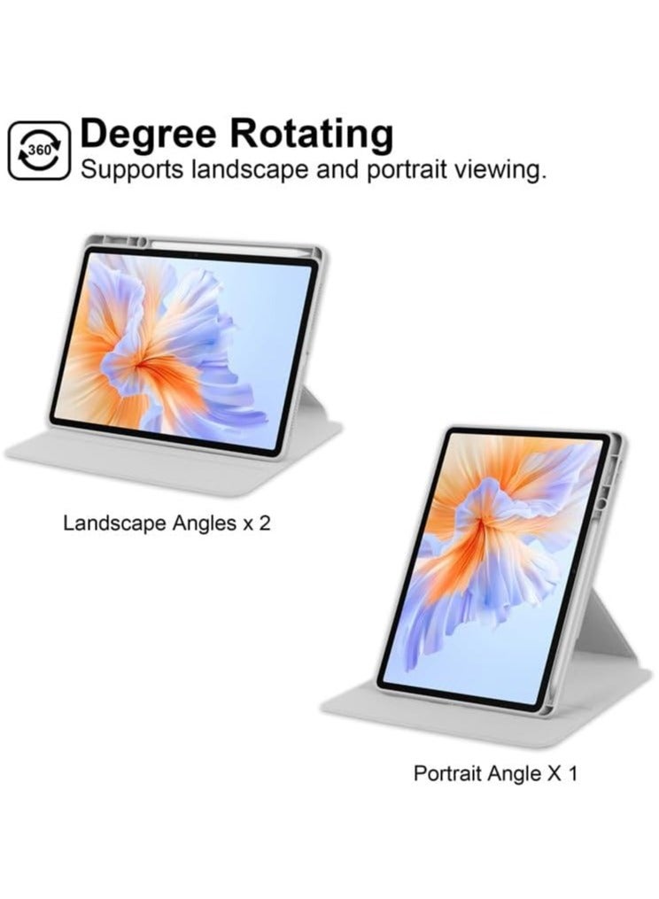 حافظة لجهاز Xiaomi Redmi Pad 2 بحجم 11 بوصة 2025، حافظة جلدية ذكية مع خاصية الاستيقاظ/النوم التلقائي، غطاء حامل دوار 360° مع ظهر أكريليك شفاف وحامل قلم (رمادي) - Image 3