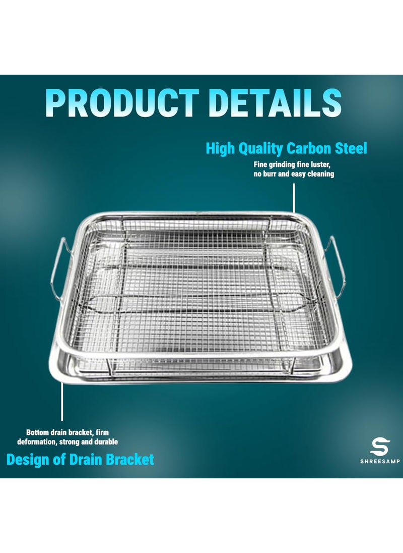 SHREESAMP SHREESAMP NonStick Square Air Fryer Basket With Tray For Oven Versatile Stainless Steel Cooking Pan For French Fries BBQ Baking And Frying Basket Cooking Tray Mesh Grill Crisper Tray For Oven Use  - Image 4