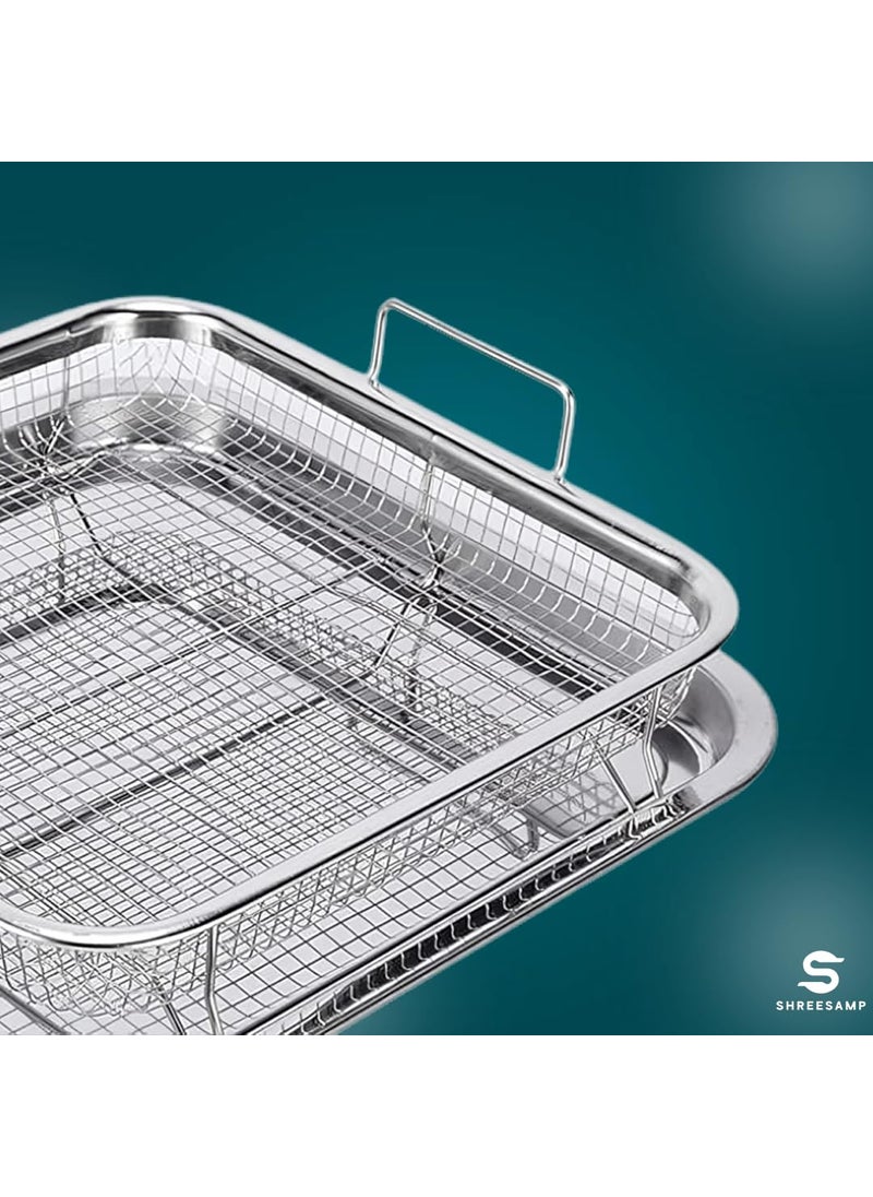 SHREESAMP SHREESAMP NonStick Square Air Fryer Basket With Tray For Oven Versatile Stainless Steel Cooking Pan For French Fries BBQ Baking And Frying Basket Cooking Tray Mesh Grill Crisper Tray For Oven Use  - Image 2