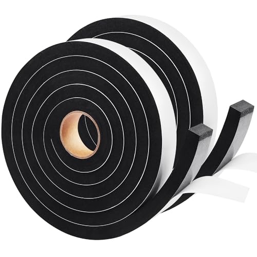 YIJUHOU Seal Foam Tape, 2 Rolls 1 Inch W x 1/2 Inch T Weather Stripping for Door and Window,High Density Single Sided Closed Cell Door Insulation Weather Strip, 2 Rolls Total 13FT Black - Image 1