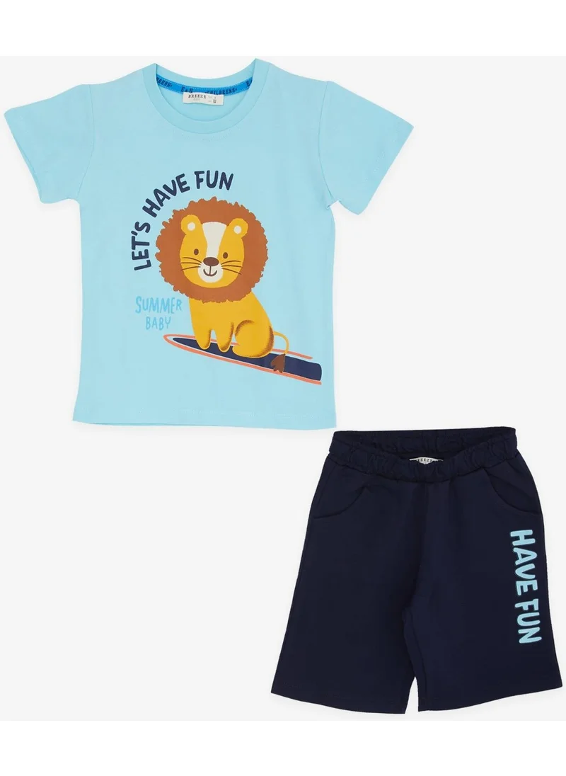 بريز Boy Shorts Set Baby Lion Printed 1-4 Years, Light Blue